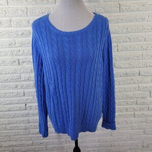 Lands' End Women's 0X 14W Blue Cable Knit Sweater 100% Cotton Pullover SWE104E